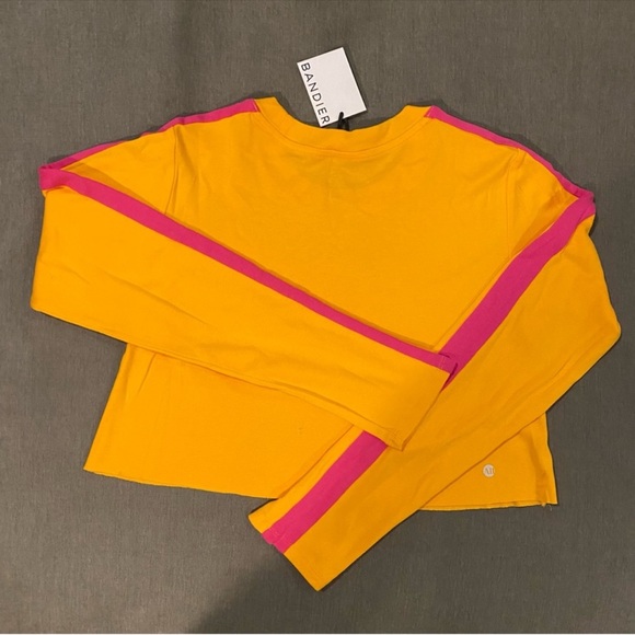 NWT BANDIER ALL ACCESS LONG SLEEVE CROP TOP ORANGE WITH PINK STRIPE - Picture 5 of 7